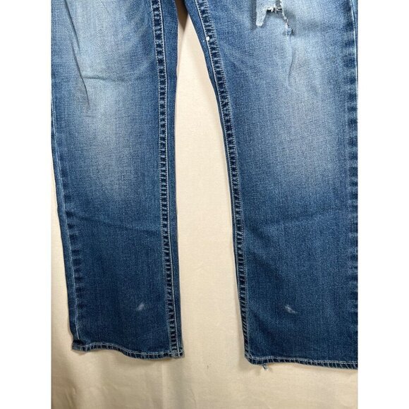 ARIAT M5 Mens Size 40W 34L Denim Blue Jean Slim Bootcut Thrash Distressed Grunge - Picture 13 of 16